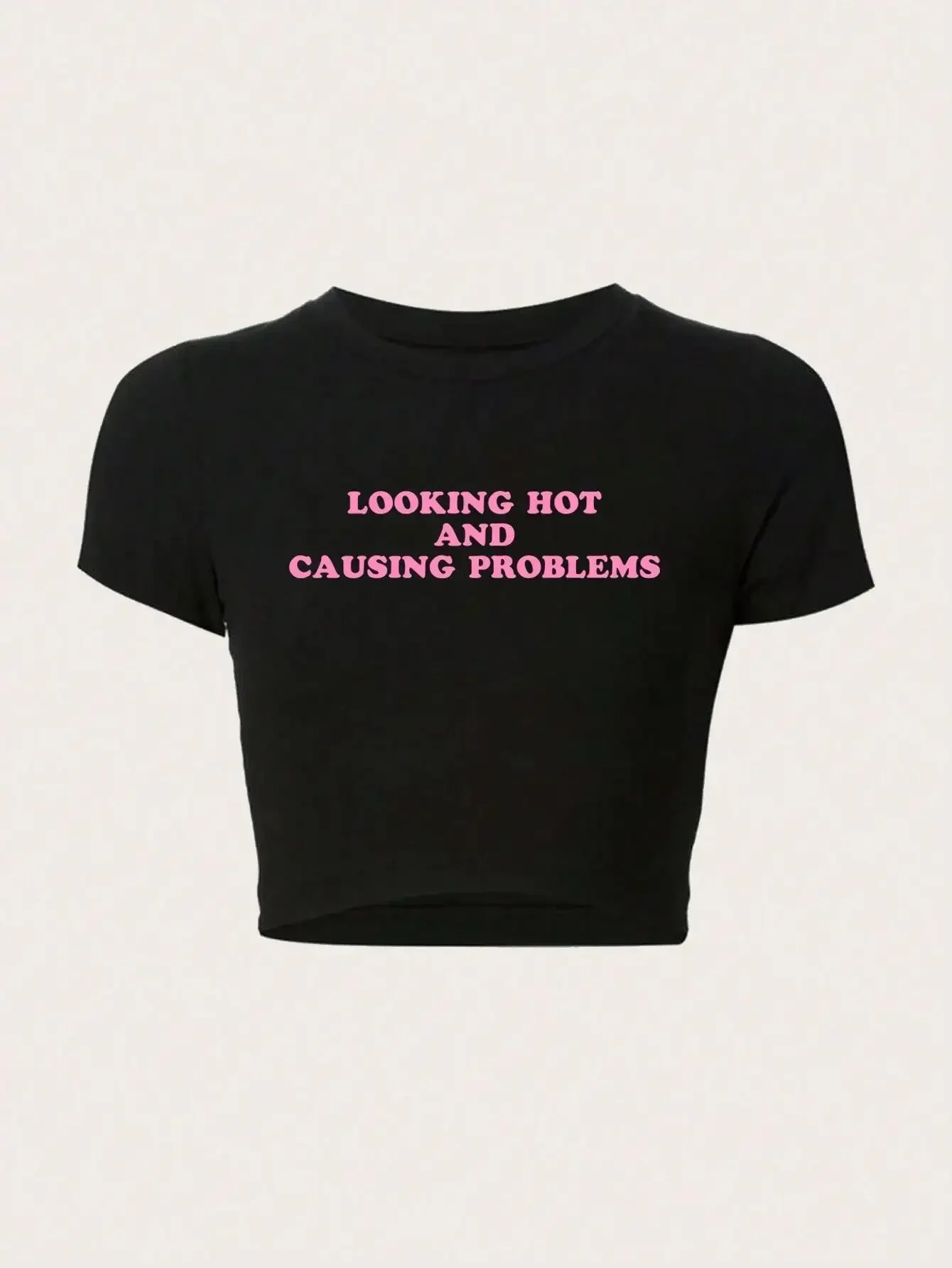 Crop top damski z napisem bawełniany dopasowany streetwear Beżowy