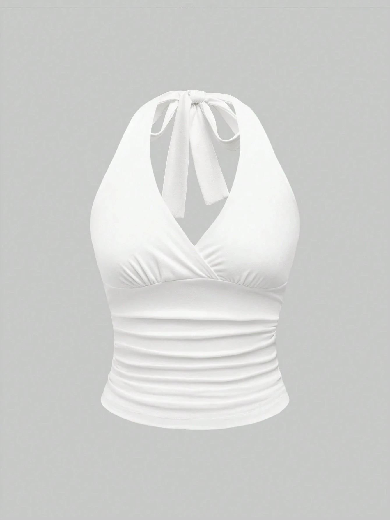 Crop top halter z marszczeniem i odkrytym dekoltem Biały
