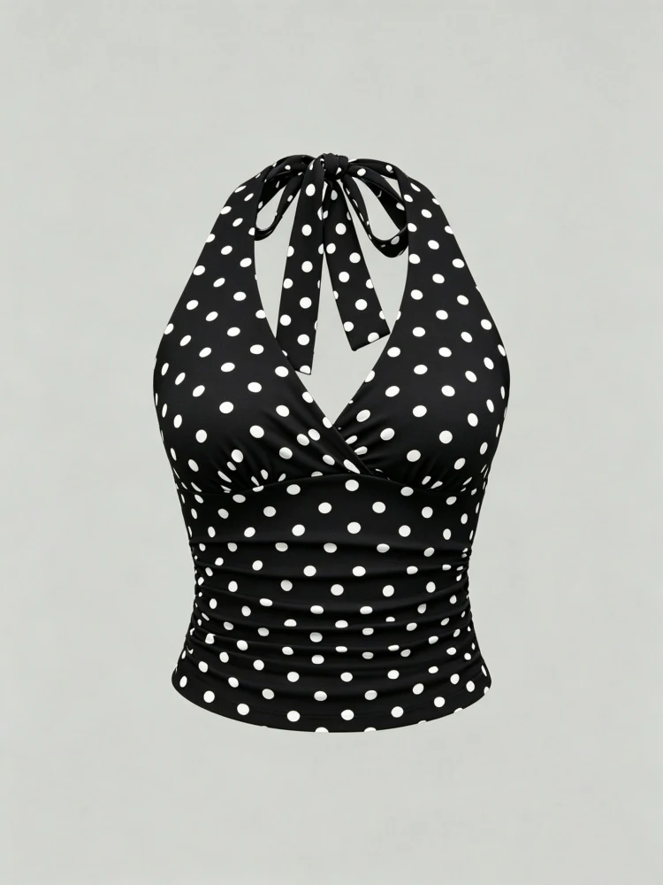 Crop top halter z marszczeniem i odkrytym dekoltem Błękitny