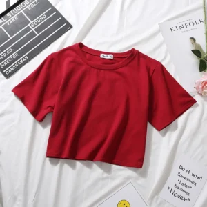 Crop top z krótkim rękawem wysoki stan kobiecy Burgundia