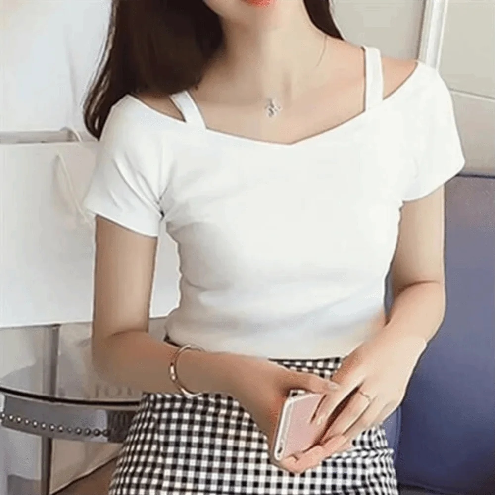 Crop top z odkrytymi ramionami dekolt V dopasowany Czarny