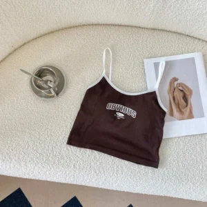Crop top na ramiączkach z wyjmowanym biustonoszem Kawa