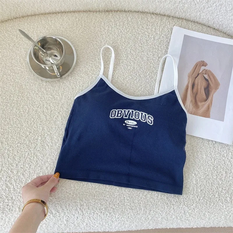 Crop top na ramiączkach z wyjmowanym biustonoszem Niebieski
