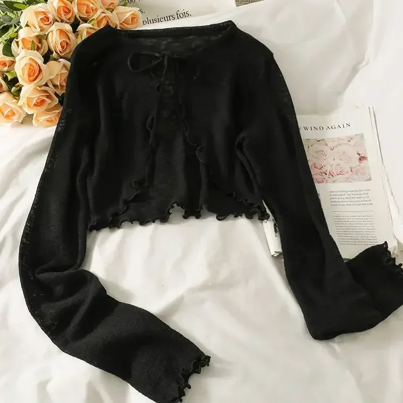 Crop top z wiązaniem i długim rękawem — koreańska estetyka Cytrynowy żółty