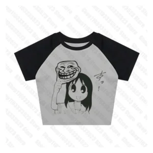 Crop top w stylu Y2K z grafiką — damska kamizelka Harajuku Szary