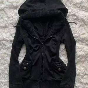 Czarna gotycka bluza z kapturem punk rozpinana High Street Czarny