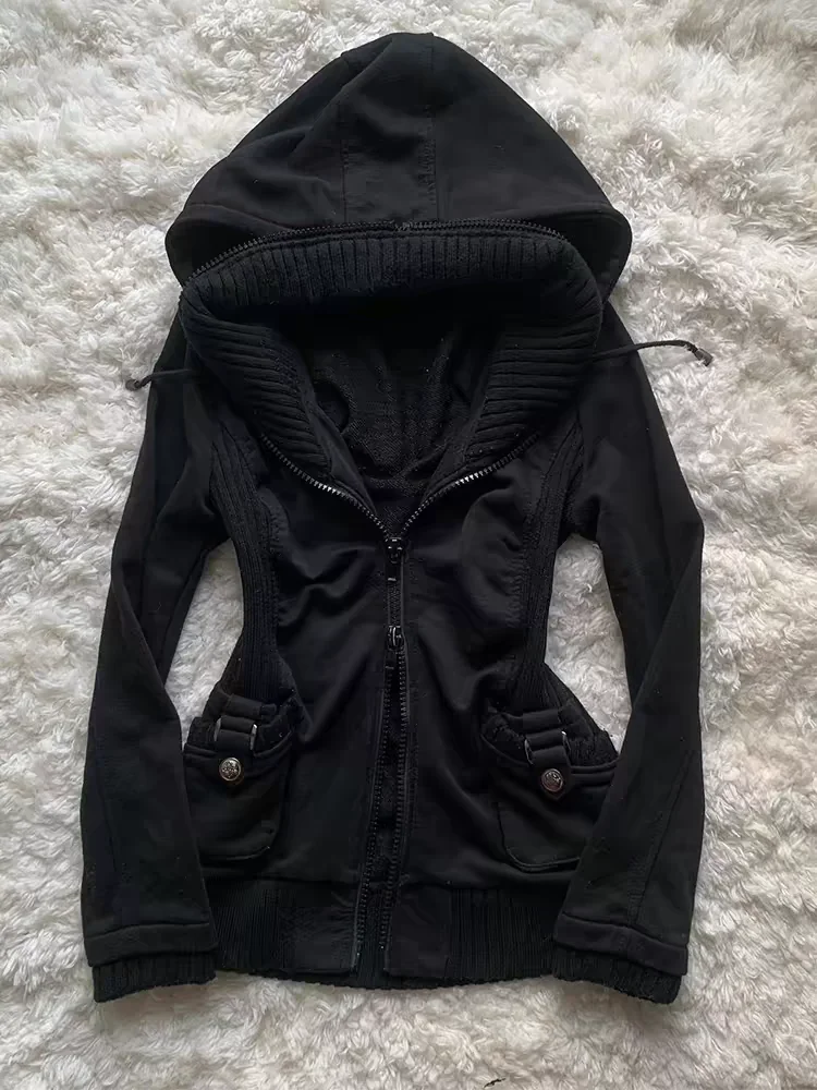 Czarna gotycka bluza z kapturem punk rozpinana High Street Czarny