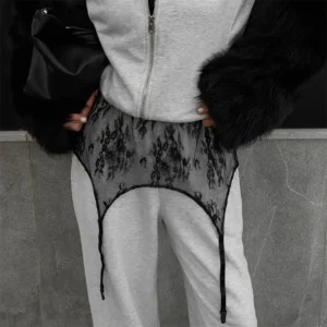 Czarna koronkowa mini spódnica prześwitująca streetwear Czarny