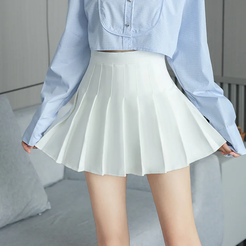 Czarna plisowana mini spódniczka z wysokim stanem plus size Biały