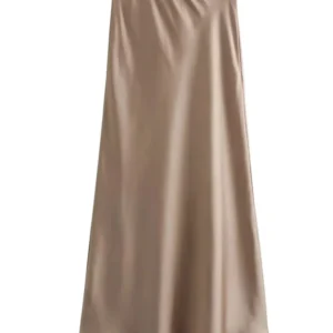 Czarna satynowa spódnica z wysokim stanem elegancka długa Khaki