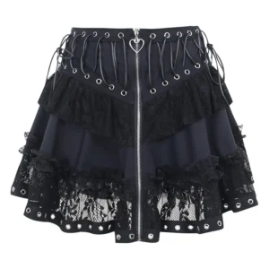 Czarna spódnica Harajuku punk z zamkiem z przodu — gothic mini Czarny