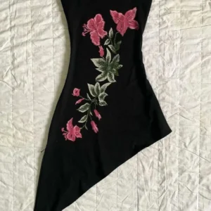 Czarna sukienka bez ramiączek Y2K streetwear z wąską talią Czarny