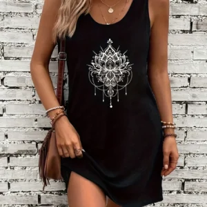 Czarna sukienka bez rękawów punk słońce i księżyc Beżowy