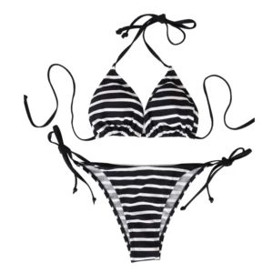 Czarne bikini w paski bandaż trójkątny dwuczęściowy strój Czarny
