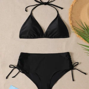 Czarne bikini trójkąt minimalista dwuczęściowe Czarny
