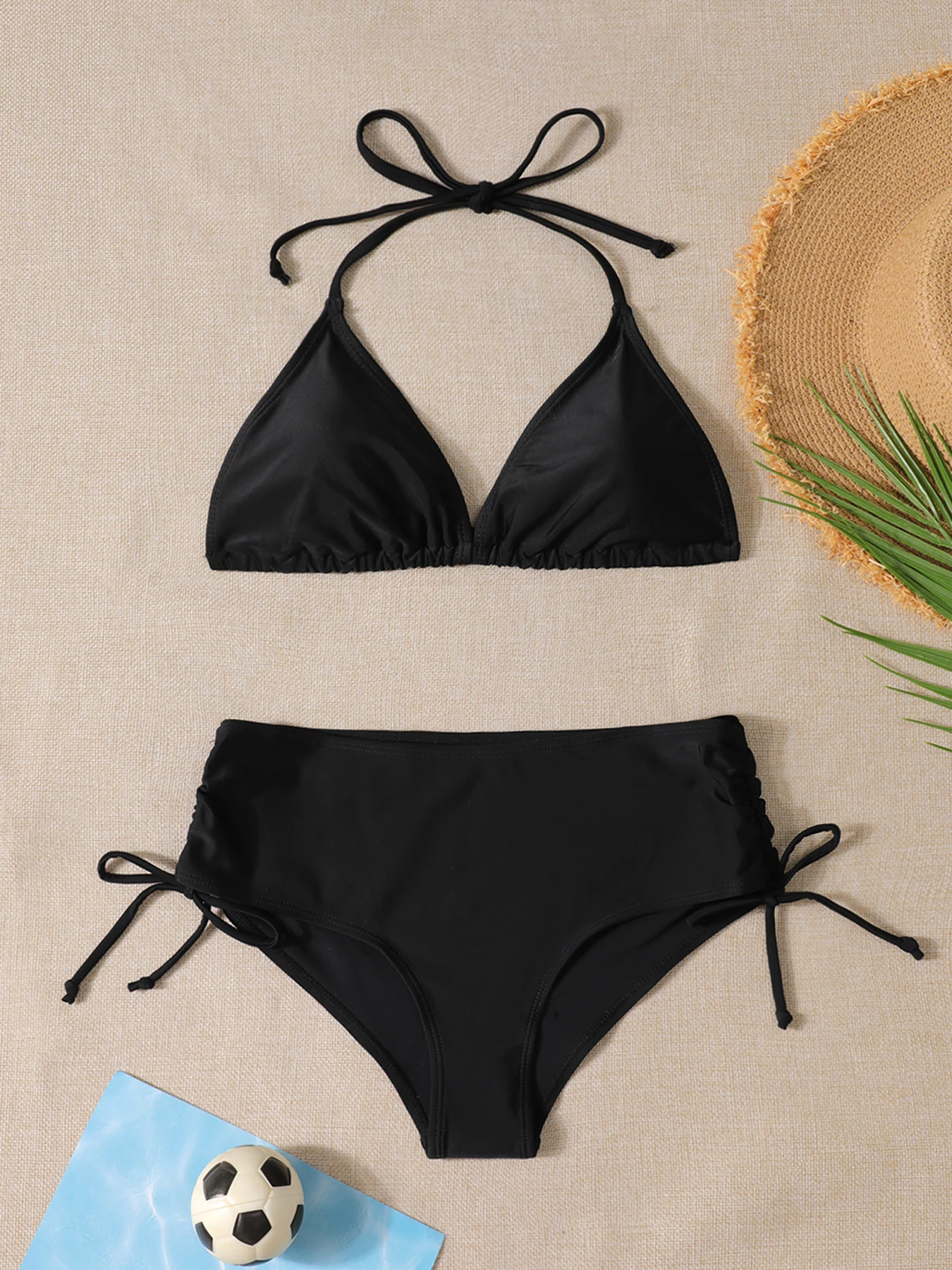 Czarne bikini trójkąt minimalista dwuczęściowe Czarny