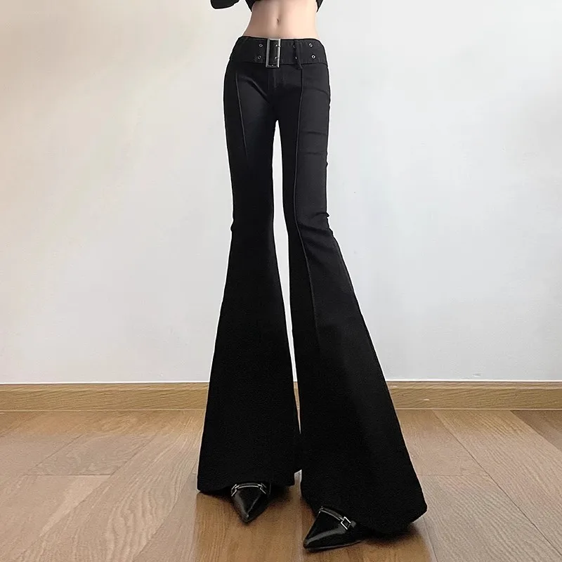 Czarne jeansy dzwony damskie Y2K Emo z lat 2000 Czarny