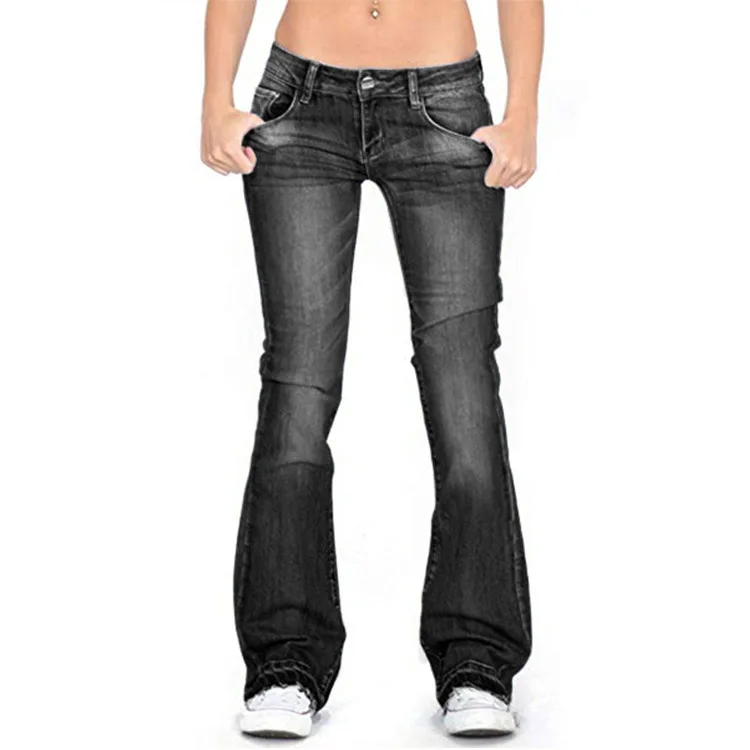 Czarne jeansy dzwony z niskim stanem w stylu mom Niebieski
