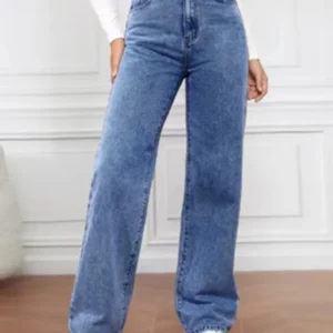 Czarne damskie spodnie z wysokim stanem i prostymi nogawkami Niebieski