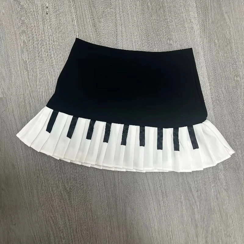 Czarno-biała mini spódniczka damska w stylu Harajuku Czarny