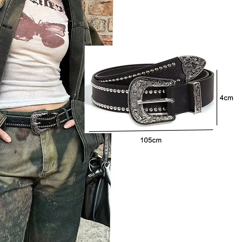 Czarny pasek punk z nitami i kulami w stylu rock goth Czarny