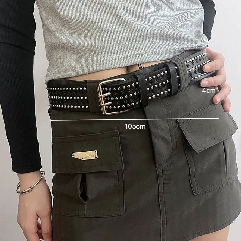 Czarny pasek punk z nitami i kulami w stylu rock goth Czerwony