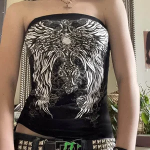 Czarny top bez ramiączek gothic styl damski crop Czarny
