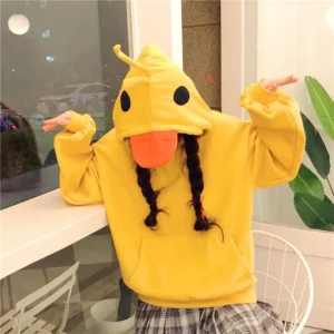 Damska bluza z kaczką kawaii — żółty sweter koreański styl Beżowy