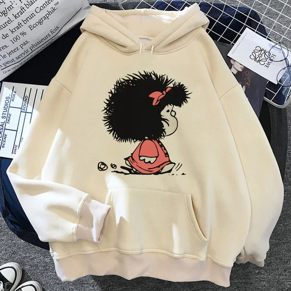 Damska bluza z kapturem Mafalda streetwear y2k graficzna Beżowy