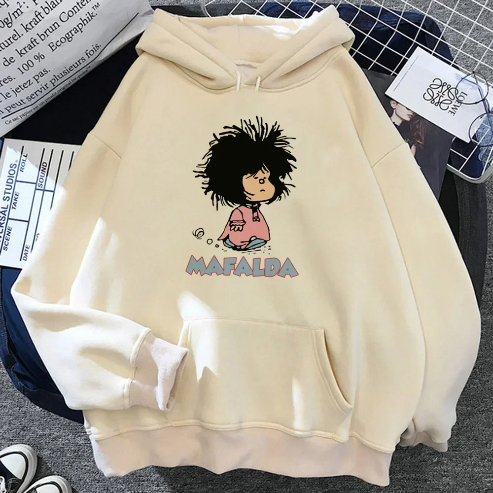 Damska bluza z kapturem Mafalda streetwear y2k graficzna Błękitny