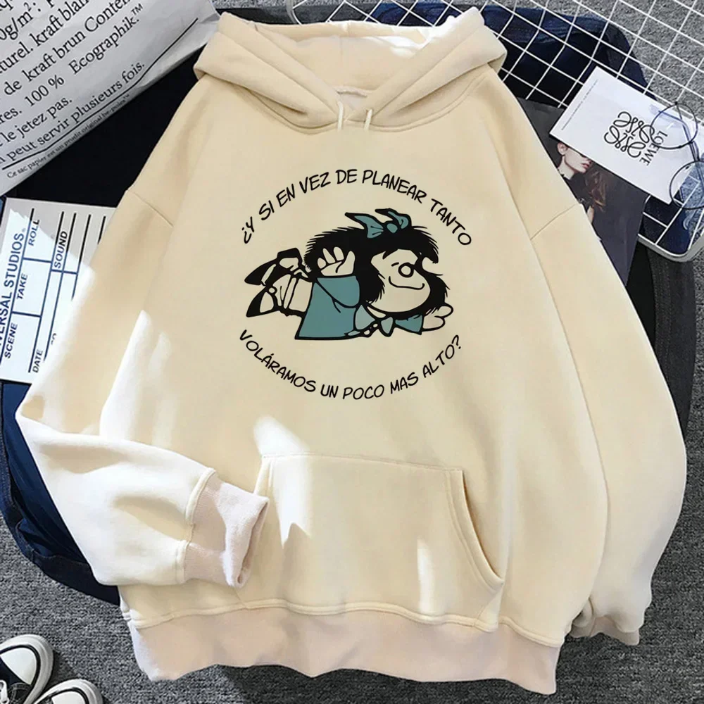 Damska bluza z kapturem Mafalda streetwear y2k graficzna Brązowy