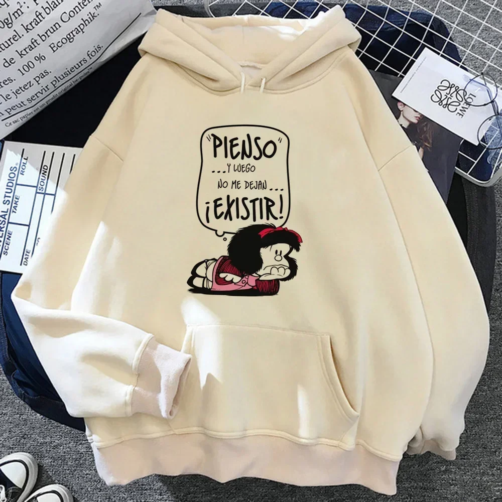 Damska bluza z kapturem Mafalda streetwear y2k graficzna Czarny