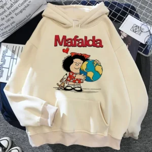 Damska bluza z kapturem Mafalda streetwear y2k graficzna Niebieski