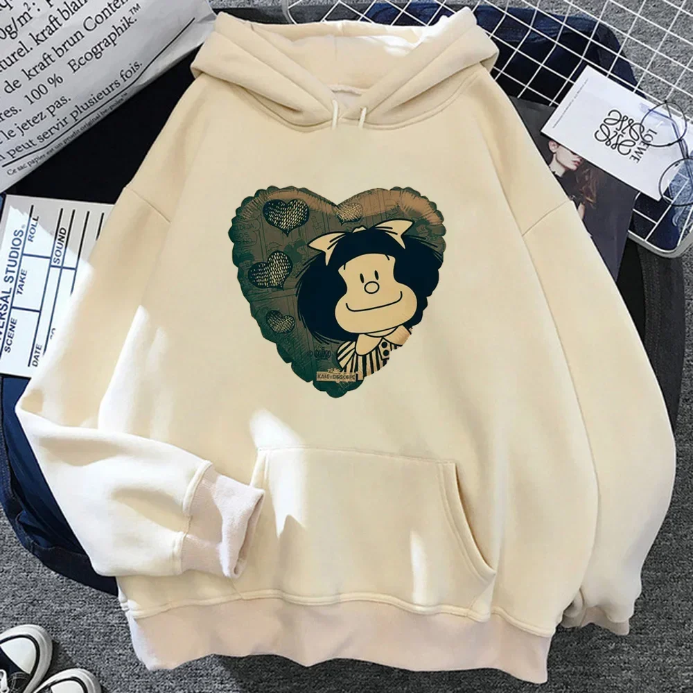 Damska bluza z kapturem Mafalda streetwear y2k graficzna Szary
