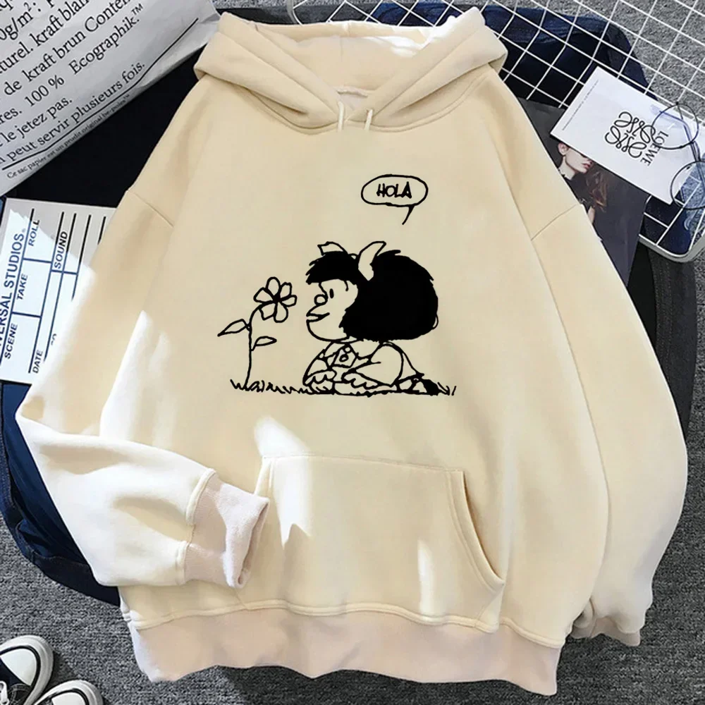 Damska bluza z kapturem Mafalda streetwear y2k graficzna Złoto