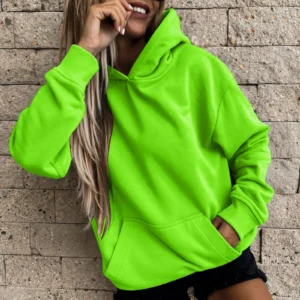 Damska bluza z kapturem bawełniana Harajuku oversize Zielony fluorescencyjny
