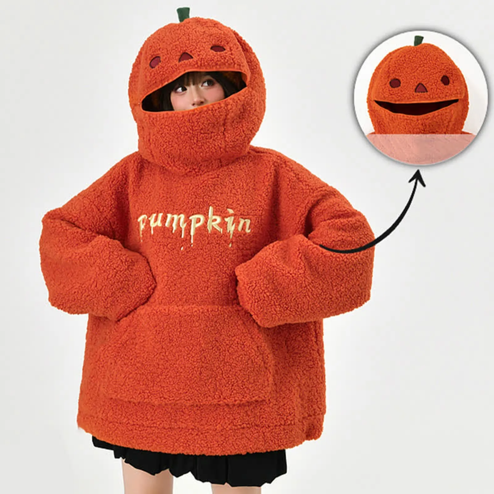 Damska bluza z kapturem na Halloween z motywem dyni Pomarańczowy
