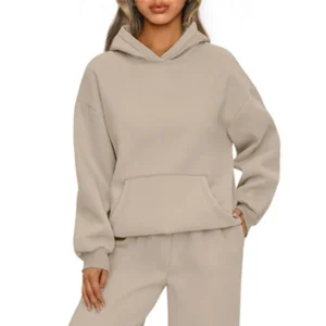 Damska bluza z kapturem na jesień i zimę w stylu casual Khaki