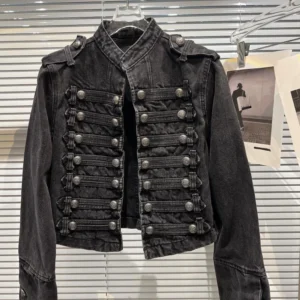 Damska kurtka jeansowa w stylu vintage ze stójką Czarny