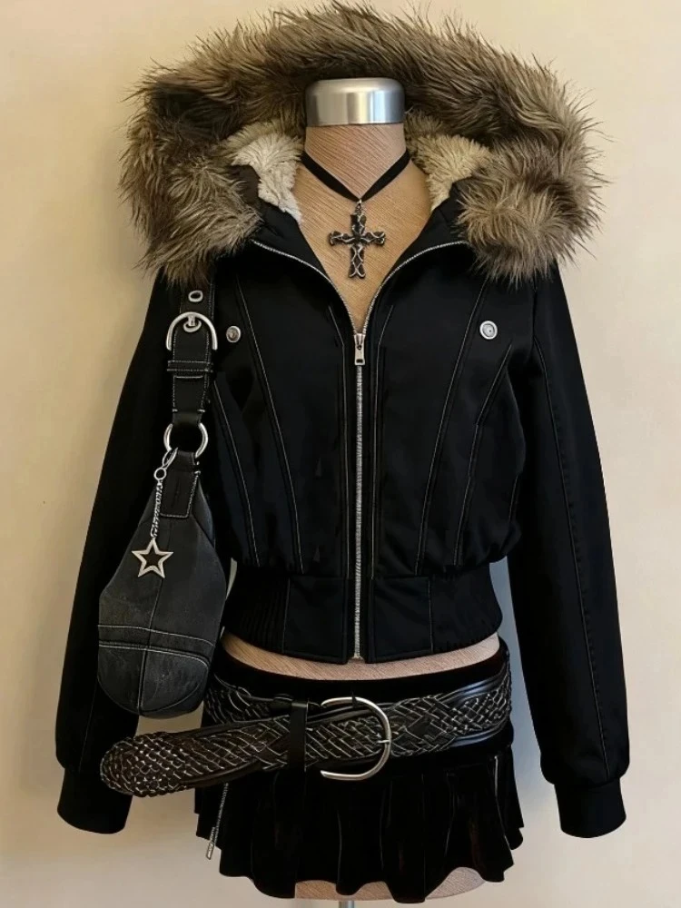 Damska kurtka safari z kapturem w stylu vintage Harajuku Szary