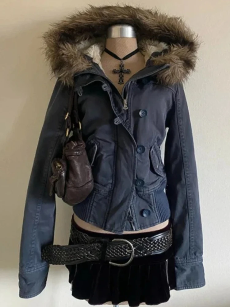 Damska kurtka safari z kapturem w stylu vintage Harajuku Złoto