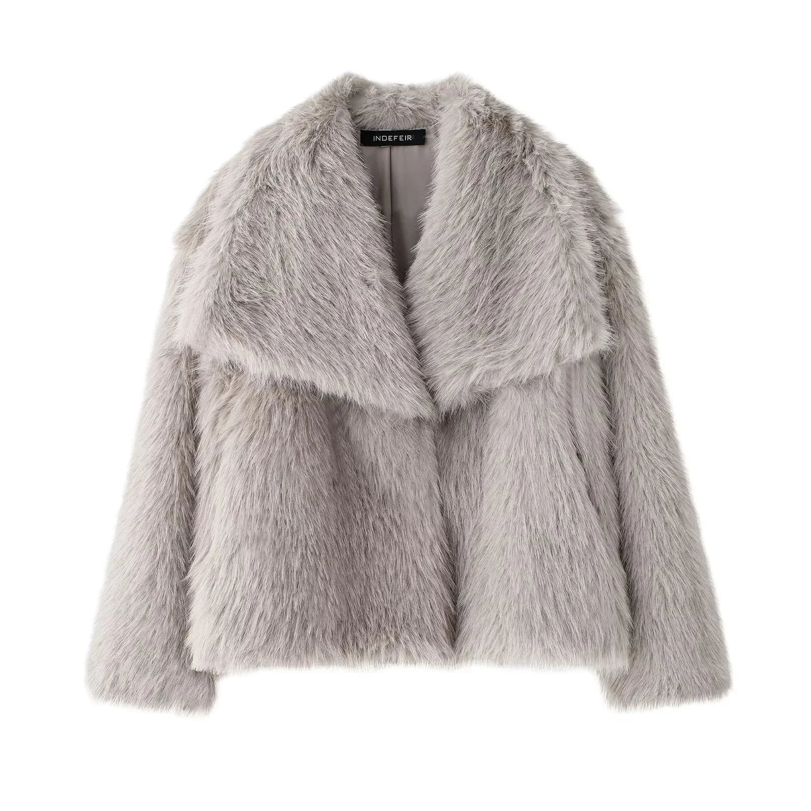 Damska kurtka ze sztucznego futra w kolorze brązowym Ciemnoszary