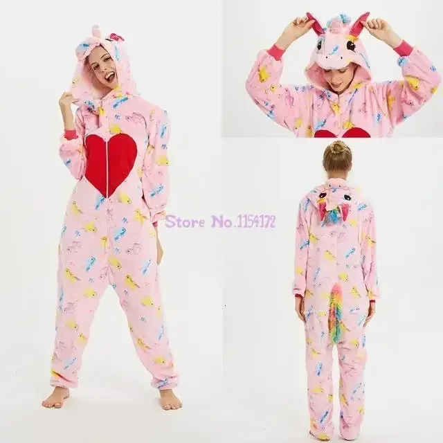 Damska piżama kigurumi onesie jednorożec - flanela z kapturem Biały