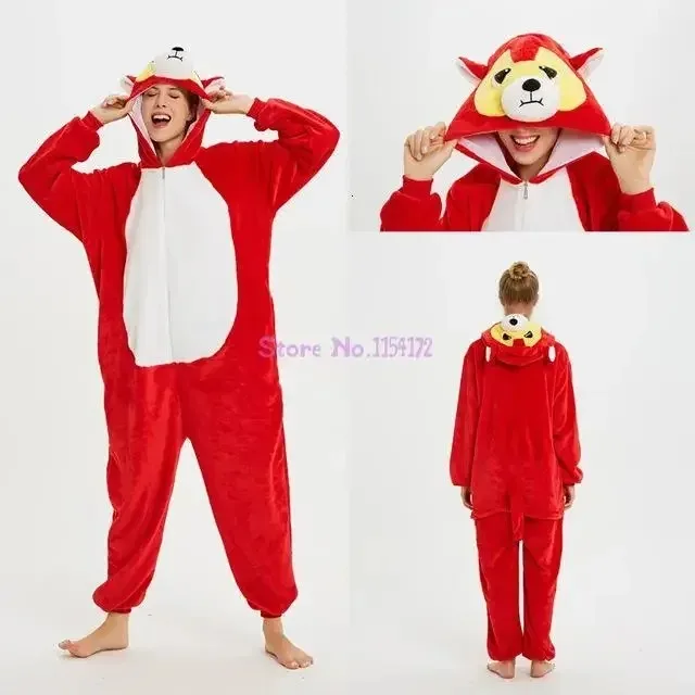 Damska piżama kigurumi onesie jednorożec - flanela z kapturem Czerwony
