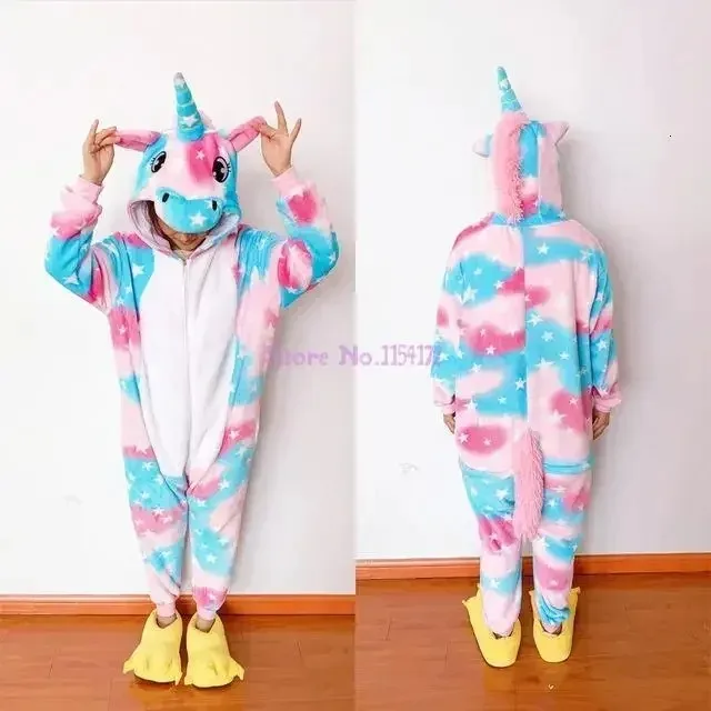 Damska piżama kigurumi onesie jednorożec - flanela z kapturem Kolba