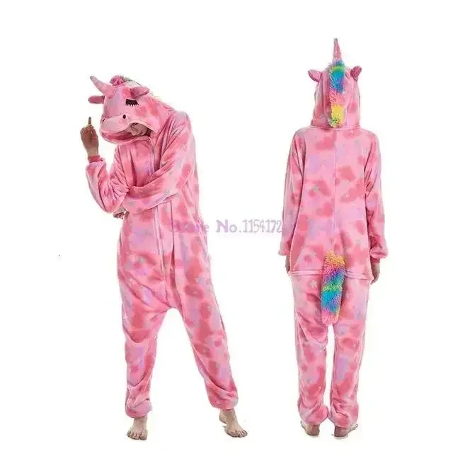 Damska piżama kigurumi onesie jednorożec - flanela z kapturem Pomarańczowy