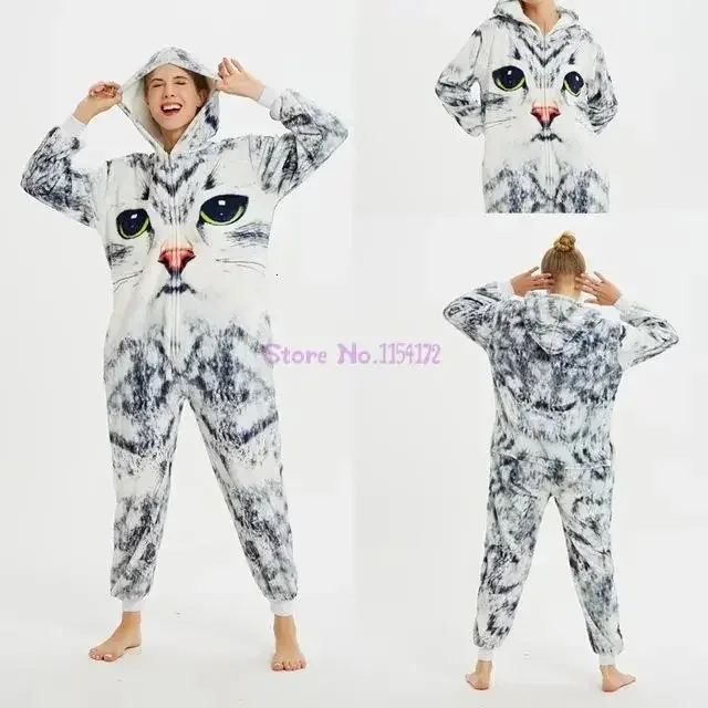 Damska piżama kigurumi onesie jednorożec - flanela z kapturem Srebrny