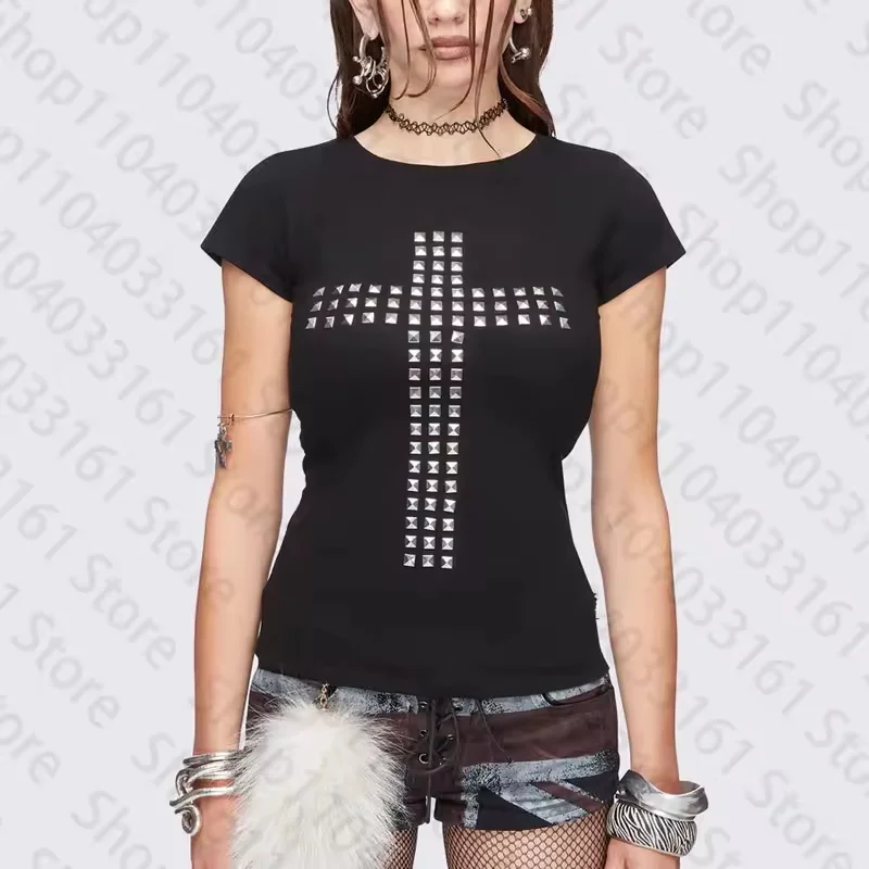 Damski crop top z długim rękawem w stylu gotyckim Y2K Armijna zieleń