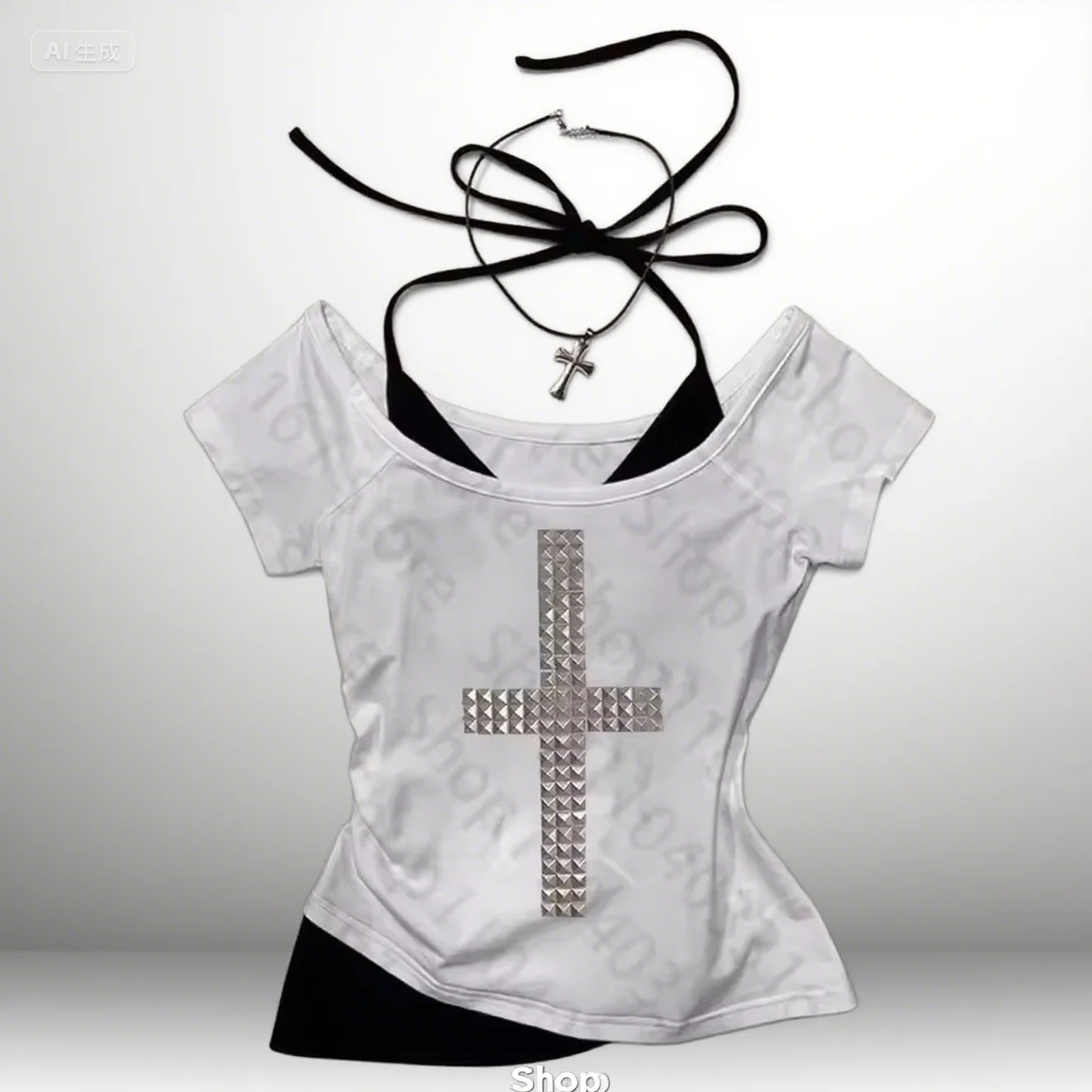Damski crop top z długim rękawem w stylu gotyckim Y2K Brązowy