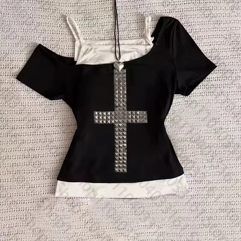 Damski crop top z długim rękawem w stylu gotyckim Y2K Ciemnoszary